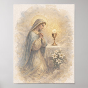 Poster Virgem Maria abençoada venerando a Eucaristia