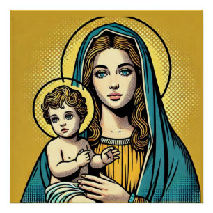 Pôster Virgem Maria com o Cristo de Jesus