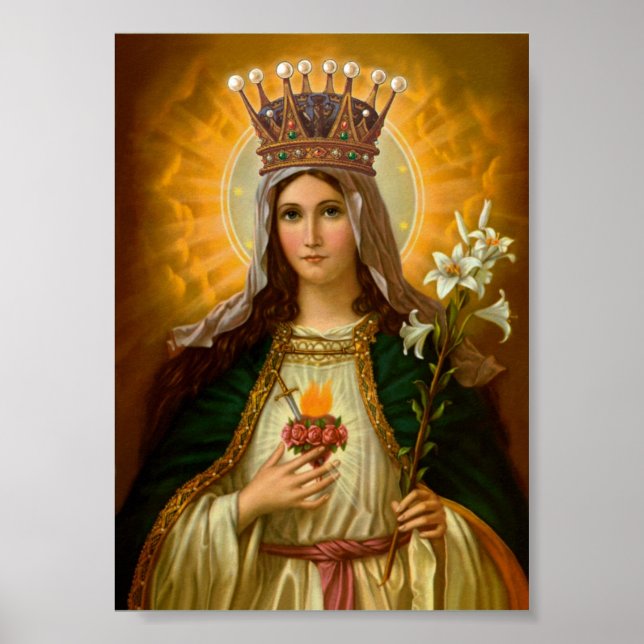 Poster Virgem Maria Coração Imaculado Rainha do Céu (Frente)