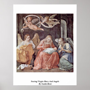 Poster Virgem Maria e anjos Sewing por Guido Reni