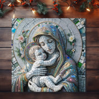 Virgem Maria e Jesus Bebê | Estátua do Mosaico