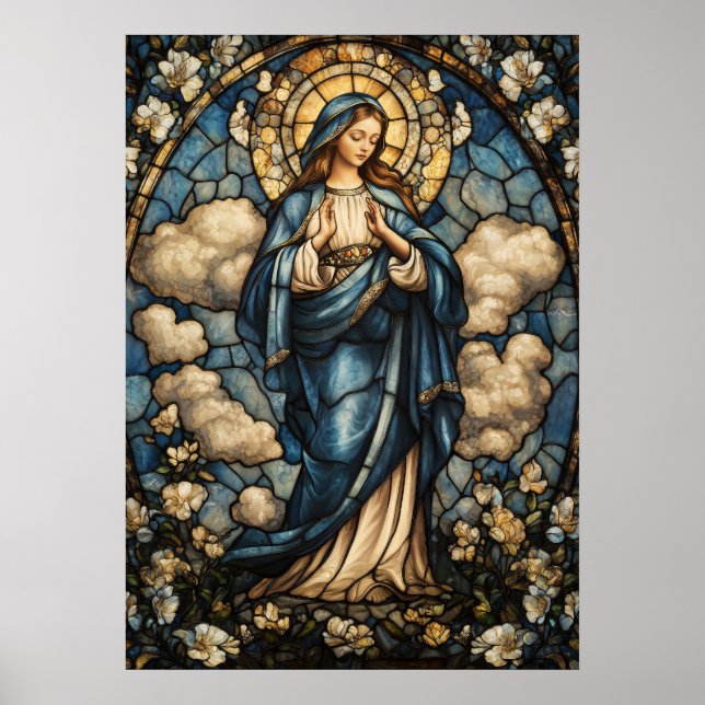 Poster Virgem Maria em Arte de Vidro Estreita Incrível (Frente)