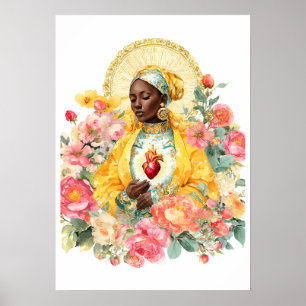 Poster Virgem Maria Floral Católica Mãe de Deus Bendita