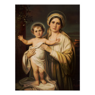 Pôster Virgem Maria segurando Jesus bebê