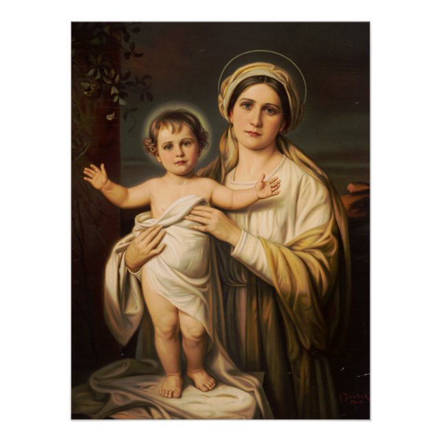 Pôster Virgem Maria segurando Jesus bebê (Frente)