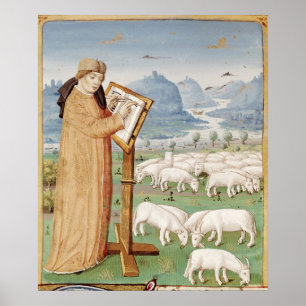 Poster Virgil escrevendo em um campo dos carneiros e das