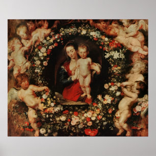 Pôster Virgin com uma festão das flores, c.1618-20
