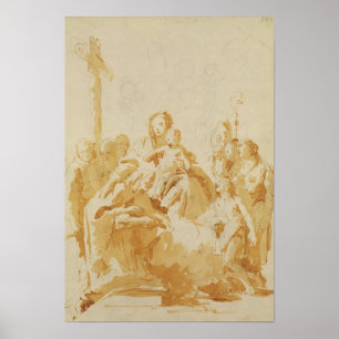 Pôster Virgin e criança Adored por Bishops, por monges &