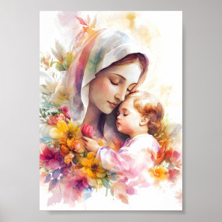 Poster Virgin Mary and Child Jesus Madonna Blessed Mother