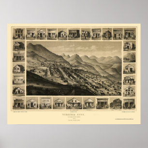 Pôster Virginia City, mapa panorâmico do nanovolt - 1861