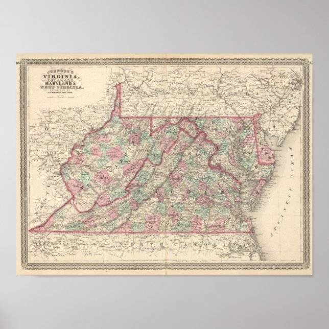 Poster Virginia, Delaware, Maryland e West Virginia (Frente)
