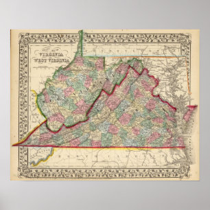 Poster Virgínia, mapa de W Virgínia por Mitchell