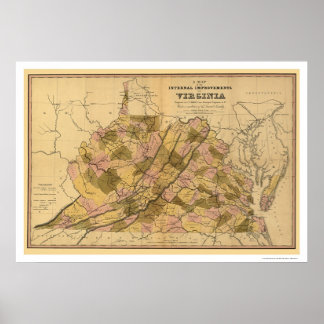 Poster Virginia Railroad & Town Map 1848