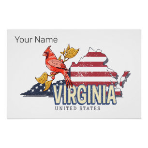 Pôster Virginia United States Retro State Map Vintage EUA