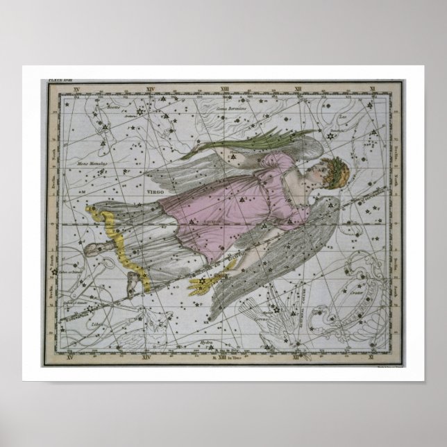 Pôster Virgo, de A Celestial Atlas, pub. em 1822 (col. (Frente)
