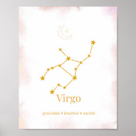 Poster Virgo Gold Zodiac Wall Art – Celestial Constellati
