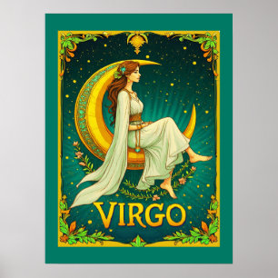 Poster Virgo Maiden Sentado na Lua Crescente