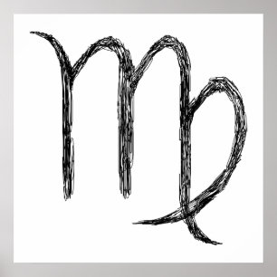 Pôster Virgo. Sinal de Astrologia Zodíaca. Branco.