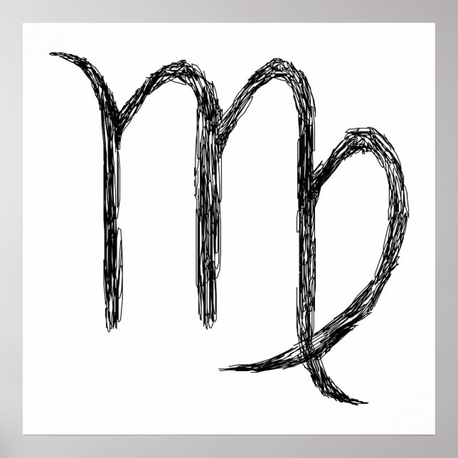 Pôster Virgo. Sinal de Astrologia Zodíaca. Branco. (Frente)