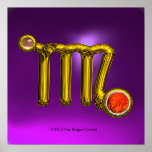 Pôster VIRGO/ SINAL ZODIAC DOURADO JEWEL Purple Birday