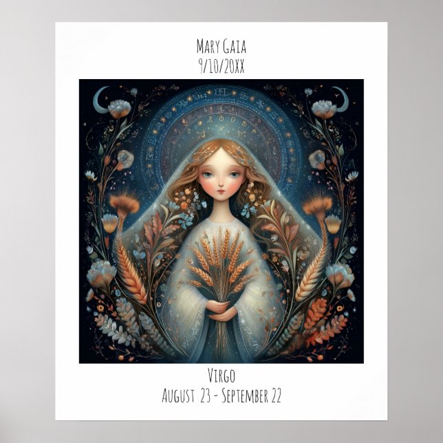 Poster Virgo Zodiac Astrology Name & Birthday (Frente)