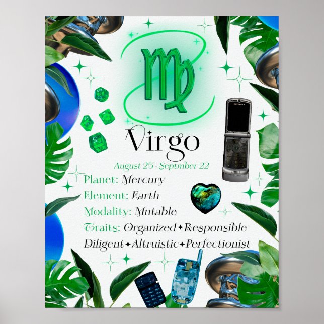 Poster Virgo Zodiac - Sinal de Estrela Y2K Branco 4:5 Pos (Frente)