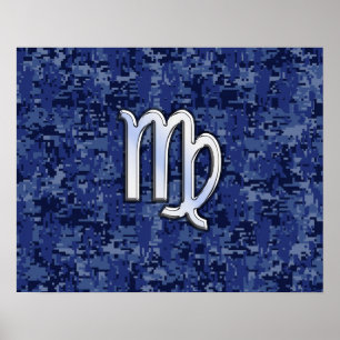 Poster Virgo Zodiac - Sinal no Marinho Blue Digital Camo