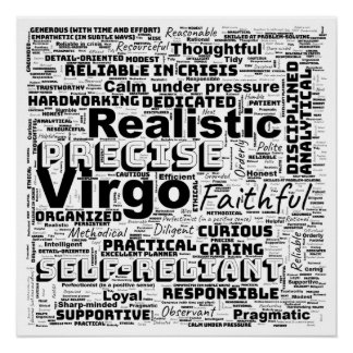 Pôster Virgo Zodiac Word Cloud Inspiração brilhante