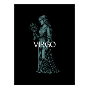 Pôster Virgo Zodíaco – Donzela Vintage em Azul Turquesa s