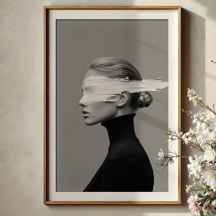 Poster Visão Abstrata: Retrato Monocromático com Pincelad