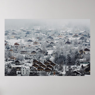POSTER VISÃO AERIAL DA ALDEIA COBERTA COM NEVE