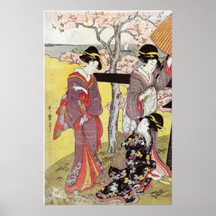 Poster Visão da cereja em Gotenyama por Kitagawa Utamaro