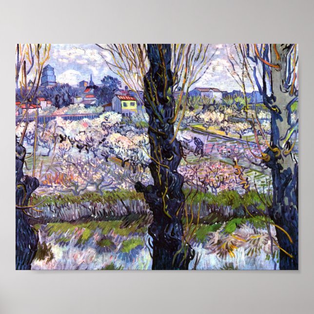 Poster Visão de Arles, Pomares Flores (1889) Van Gogh (Frente)