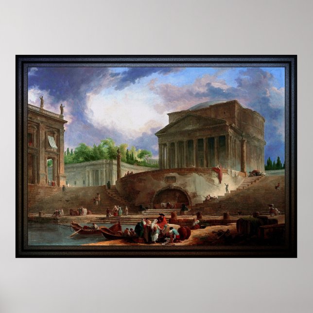 Poster Visão de Ripetta por Hubert Robert (Frente)