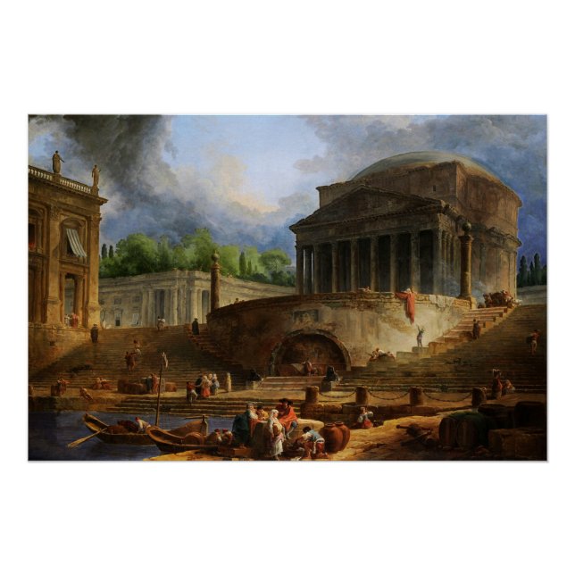 Pôster Visão de Ripetta por Hubert Robert (Frente)