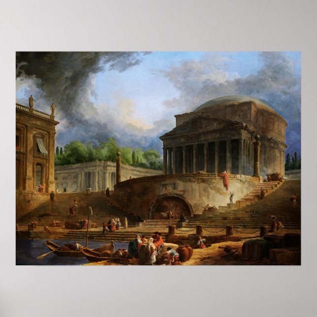 Poster Visão de Ripetta por Hubert Robert (Frente)