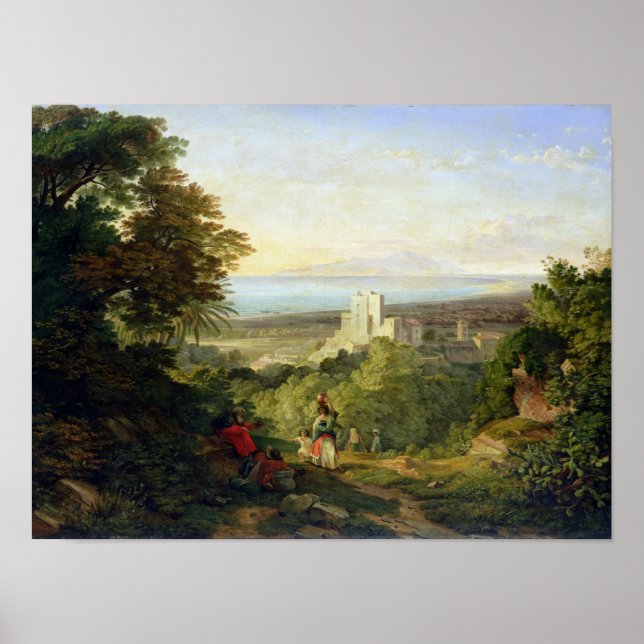Pôster Visão de Terracina e Monte Circeo, 1833 (Frente)