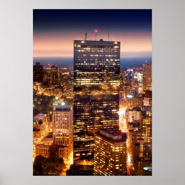 Pôster Visão geral de Boston à noite (Frente)