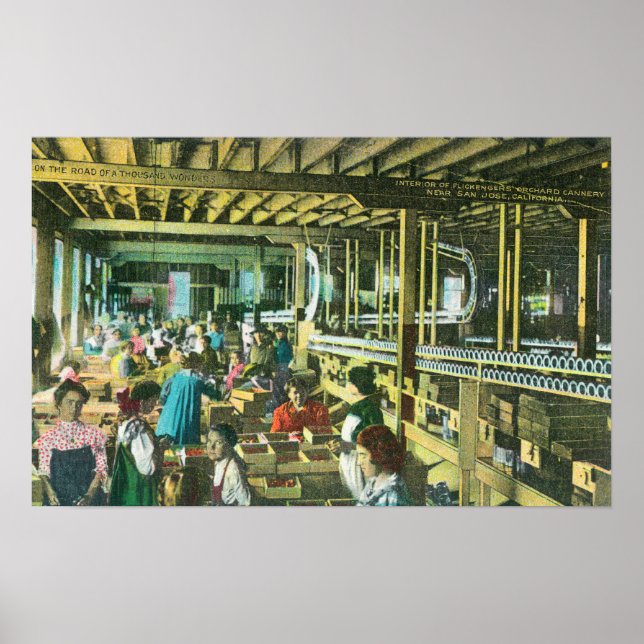 Pôster Visão interior da fábrica de pomares do Flickenger (Frente)