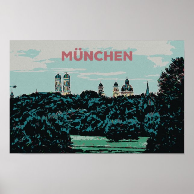 Poster Visão Panorâmica de Munique do Campo (Frente)