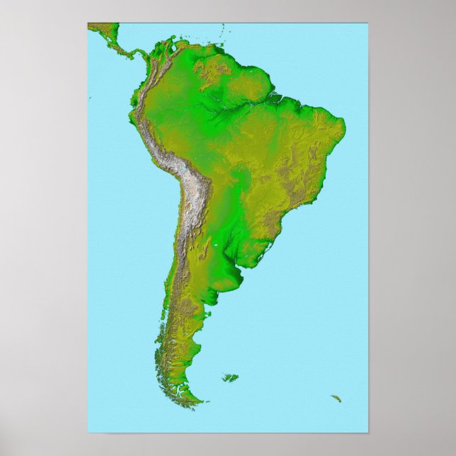 Pôster Visão topográfica da América do Sul (Frente)