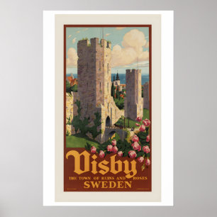 Poster Visby Gotlândia Suécia Cidade De Ruínas E Rosas