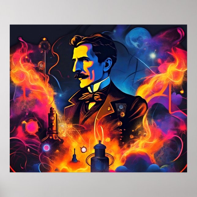 Poster Visionário elétrico: Relâmpago de Nikola Tesla (Frente)