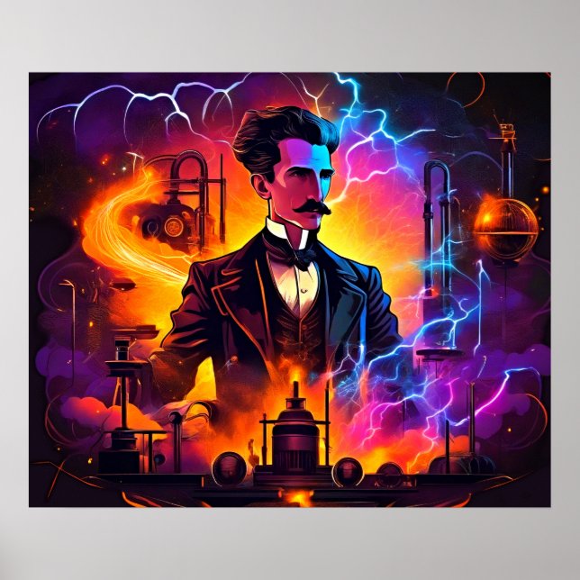 Poster Visionário elétrico: Relâmpago de Nikola Tesla (Frente)