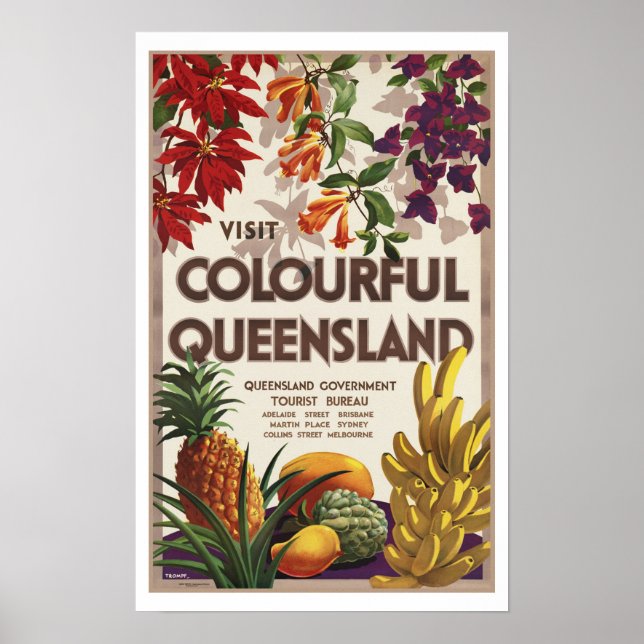 Pôster Visite a Austrália Colorida Queensland (Frente)