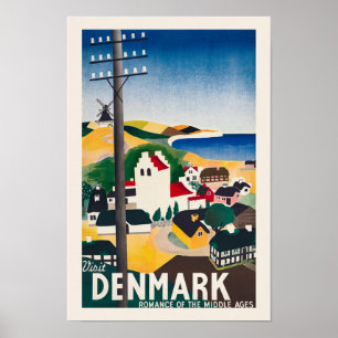 Poster Visite a Dinamarca Viagens vintage de 1936