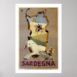 Poster Visite a Sardenha vintage viagem italiano