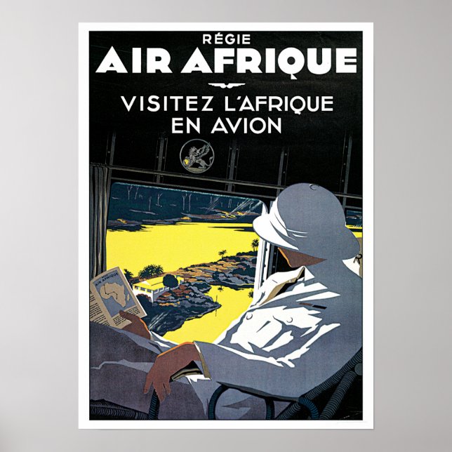 Poster Visite AFRICA pelo avião Old French Airlines Viage (Frente)