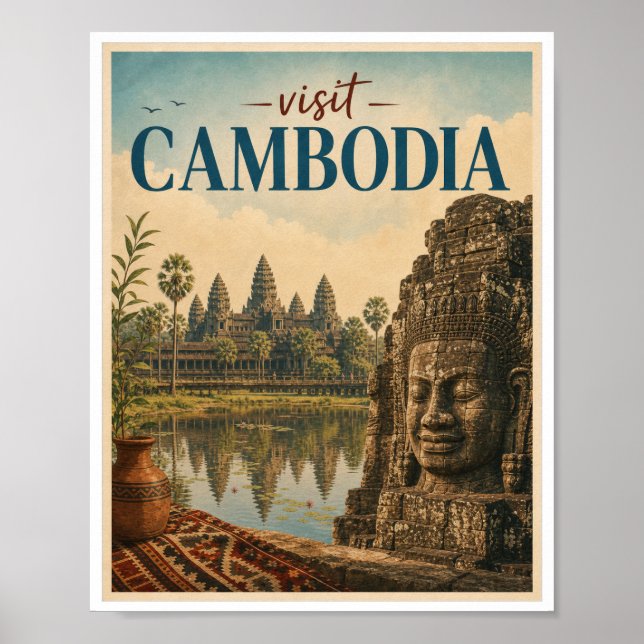 Poster Visite Camboja Viagem Vintage (Frente)