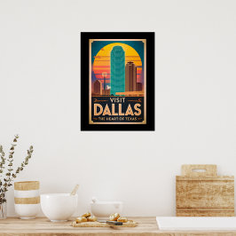 Poster Visite Dallas - Viagem de Skyline Retro